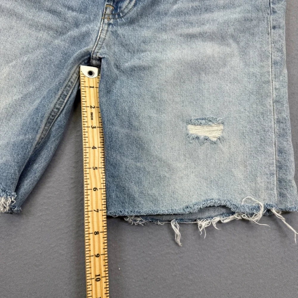 Everlane The Cheeky Long Short Light Wash Distressed Denim Bermuda Shorts Sz 26‎